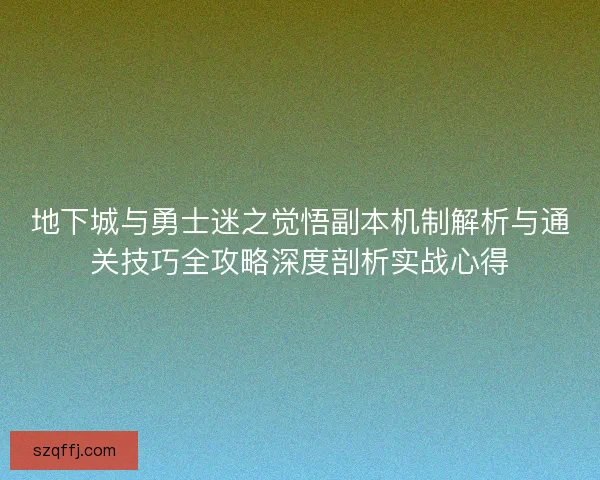 地下城与勇士迷之觉悟副本机制解析与通关技巧全攻略深度剖析实战心得