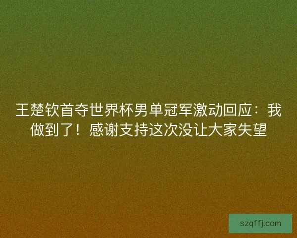王楚钦首夺世界杯男单冠军激动回应：我做到了！感谢支持这次没让大家失望