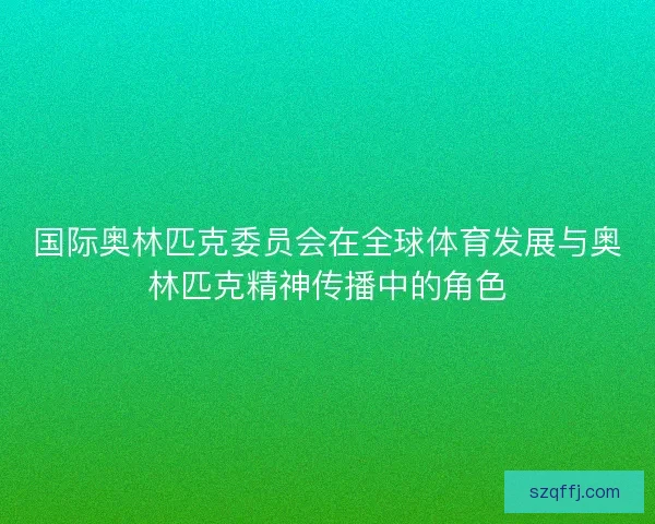 国际奥林匹克委员会在全球体育发展与奥林匹克精神传播中的角色