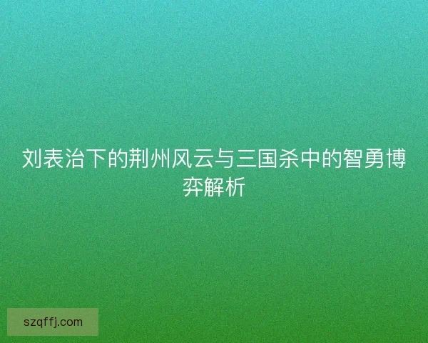 刘表治下的荆州风云与三国杀中的智勇博弈解析